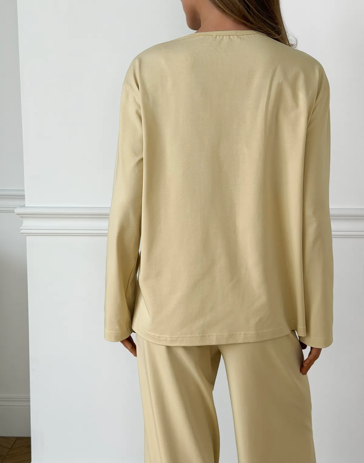 Піжамний лонгслів з ніжної бавовняної тканини, пісочний - Фото 2