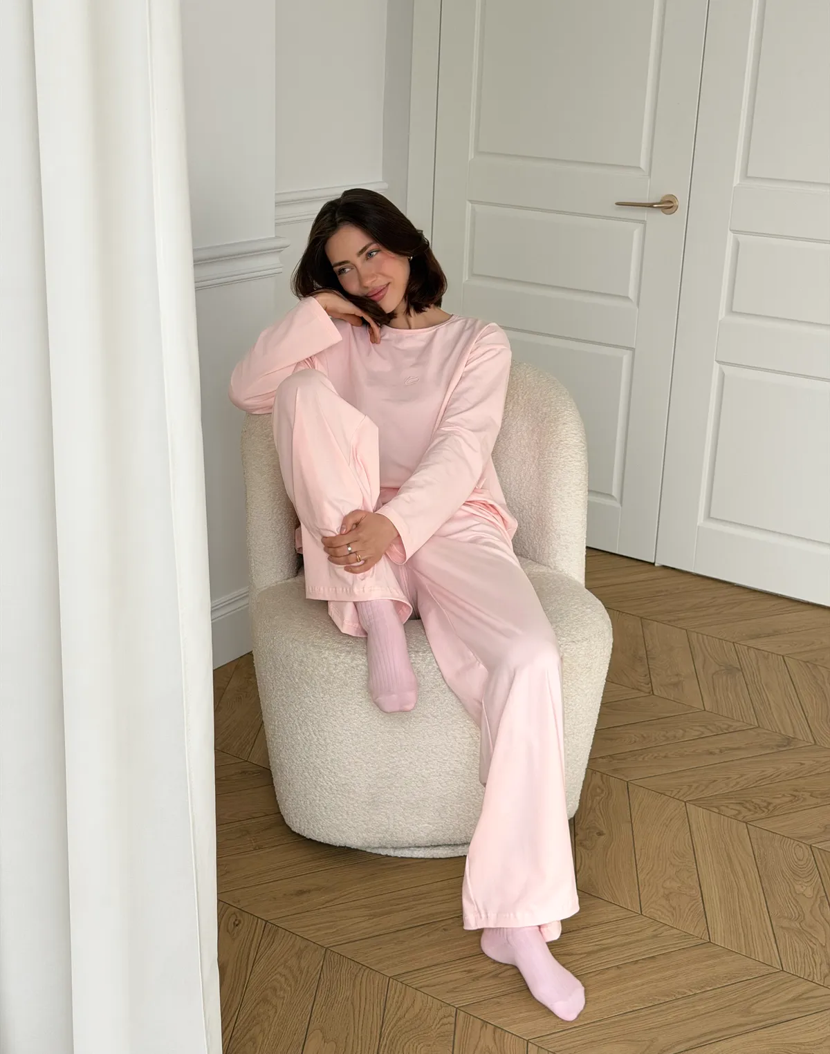 Піжамні штани з ніжної бавовняної тканини, ніжно-рожеві - Фото 4