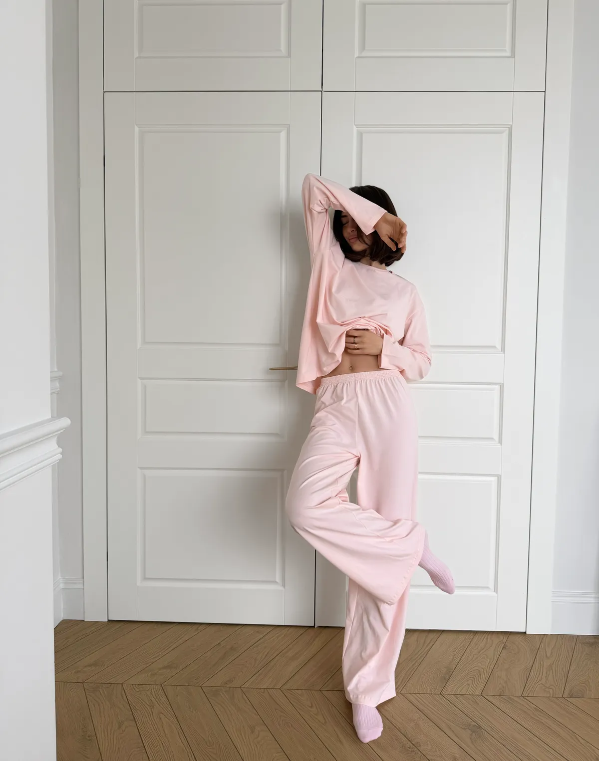 Піжамні штани з ніжної бавовняної тканини, ніжно-рожеві - Фото 3