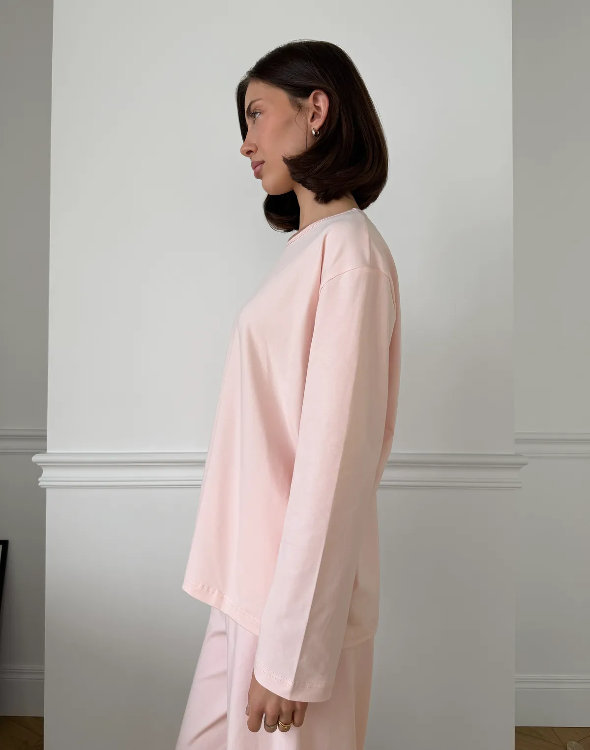 Піжамний лонгслів з ніжної бавовняної тканини, ніжно-рожевий - Фото 8