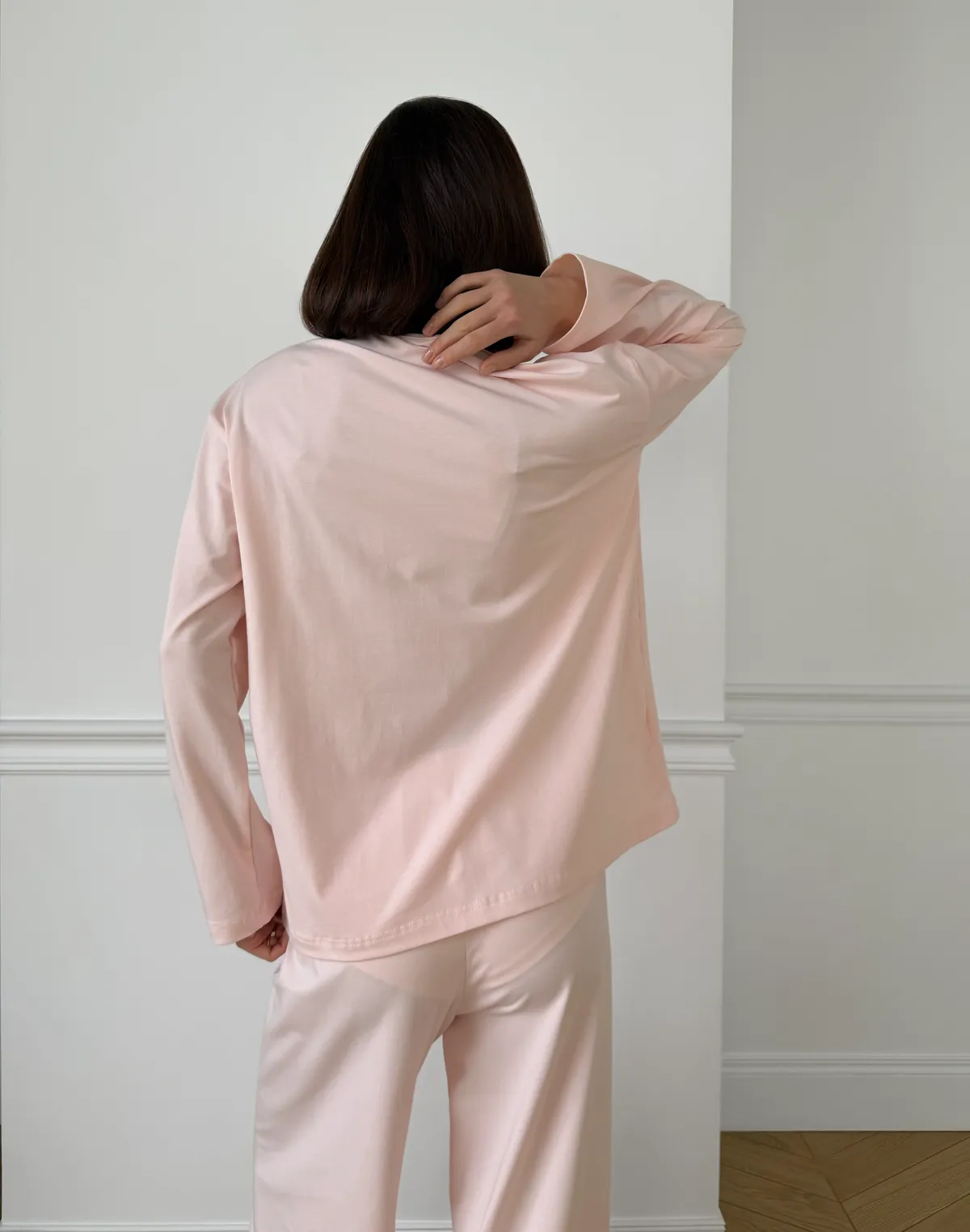 Піжамний лонгслів з ніжної бавовняної тканини, ніжно-рожевий - Фото 2