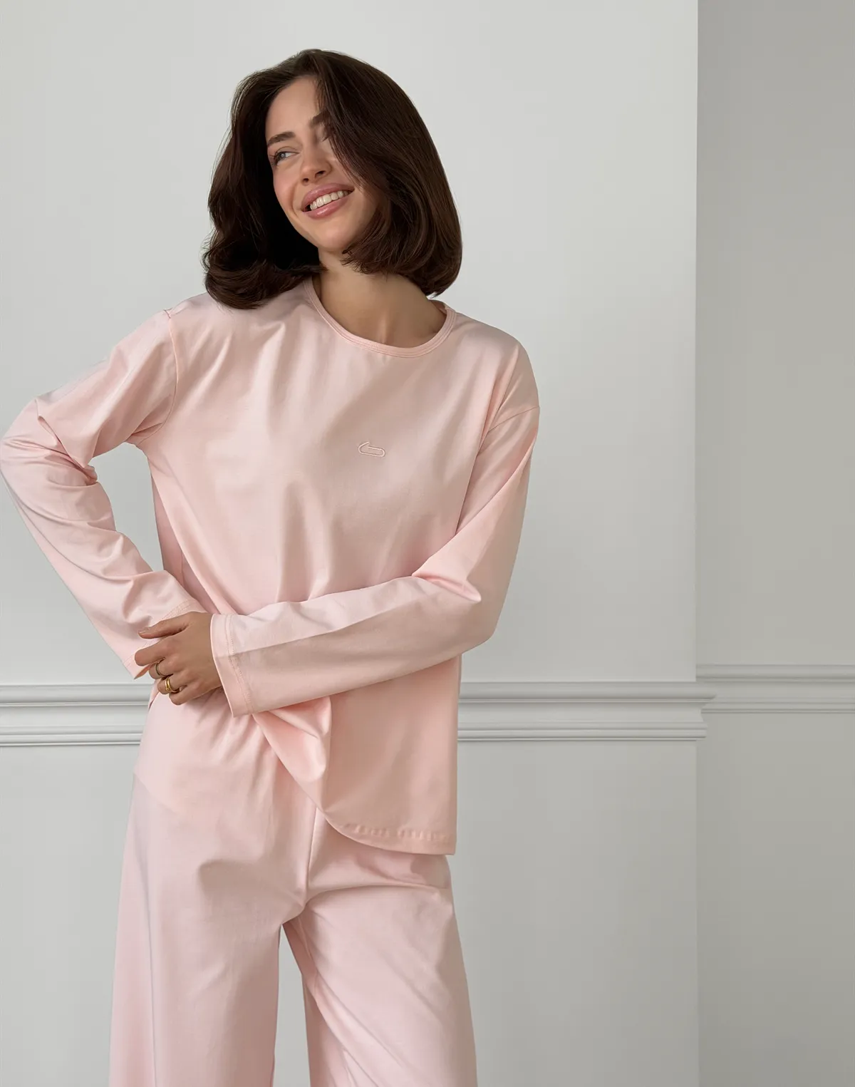 Піжамний лонгслів з ніжної бавовняної тканини, ніжно-рожевий - Фото 7