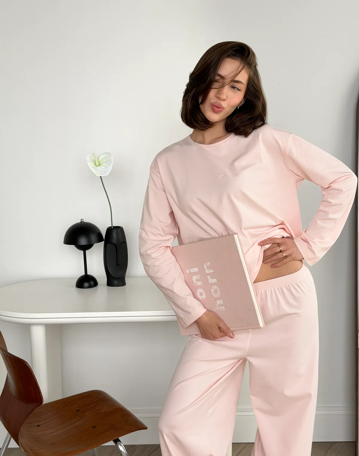 Піжамний лонгслів з ніжної бавовняної тканини, ніжно-рожевий - Фото 5