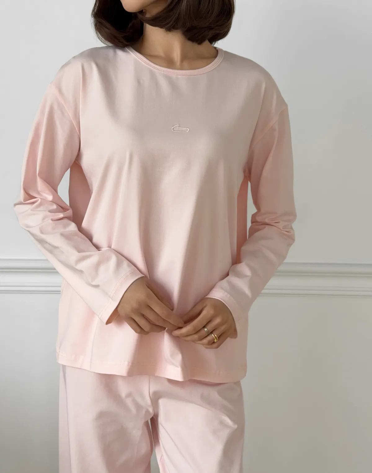 Піжамний лонгслів з ніжної бавовняної тканини, ніжно-рожевий - Фото 1