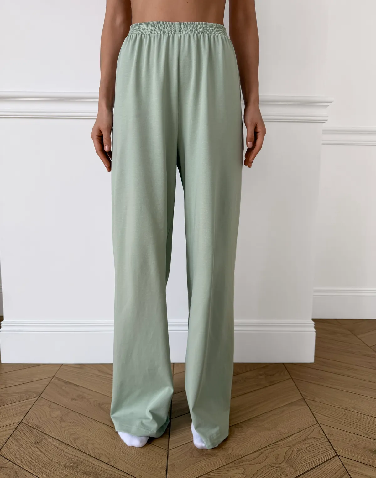 Піжамні штани з ніжної бавовняної тканини, пастельно-ментолові - Фото 1