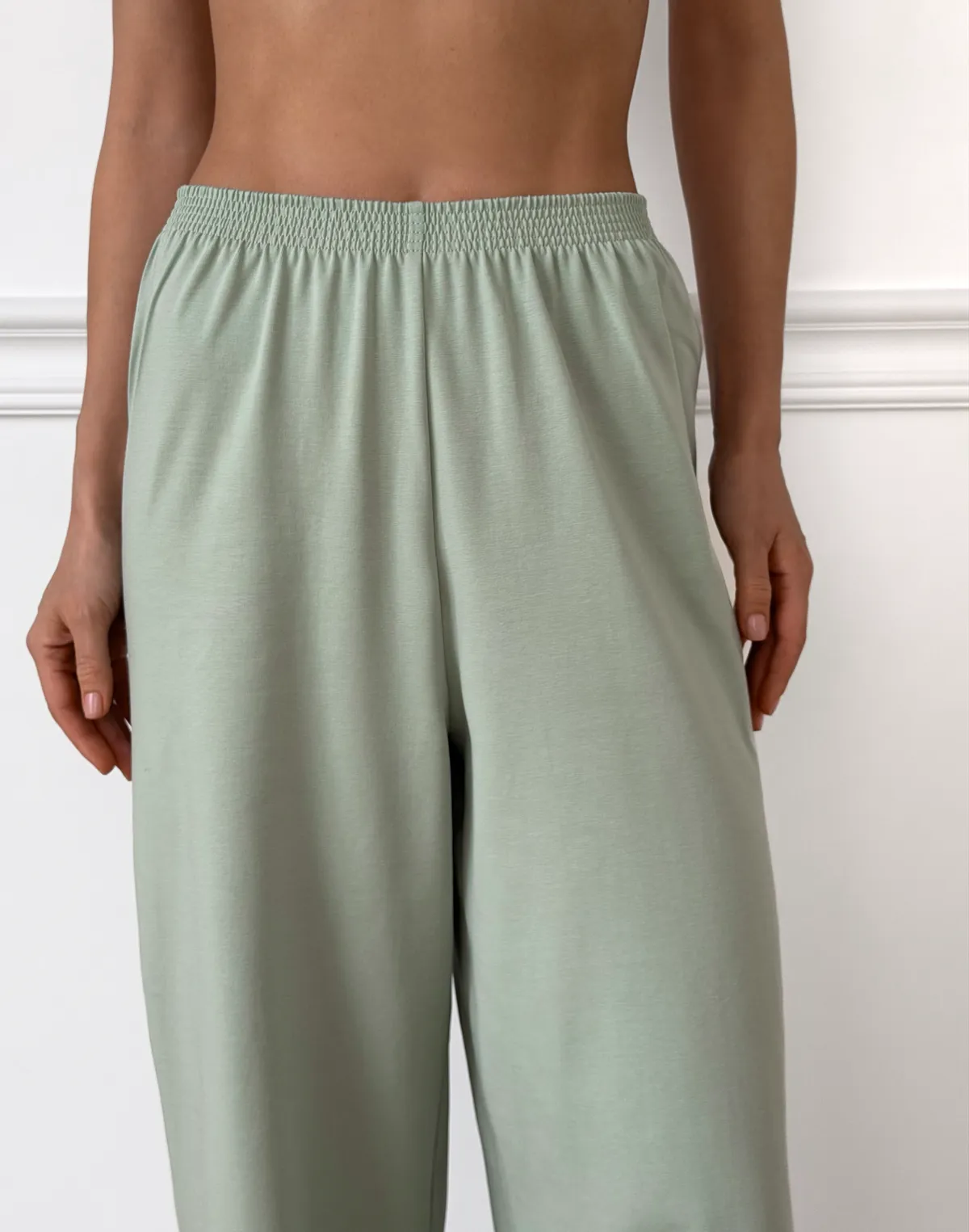 Піжамні штани з ніжної бавовняної тканини, пастельно-ментолові - Фото 6