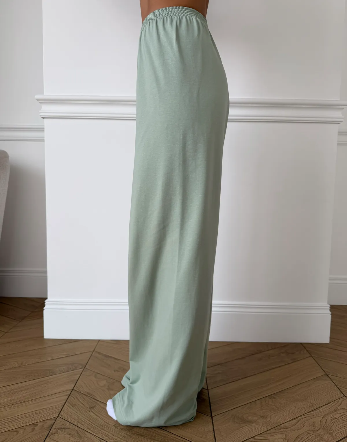 Піжамні штани з ніжної бавовняної тканини, пастельно-ментолові - Фото 5