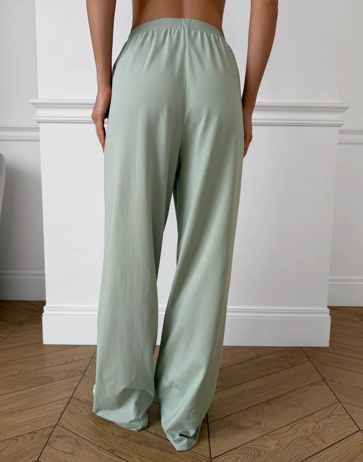 Піжамні штани з ніжної бавовняної тканини, пастельно-ментолові - Фото 2