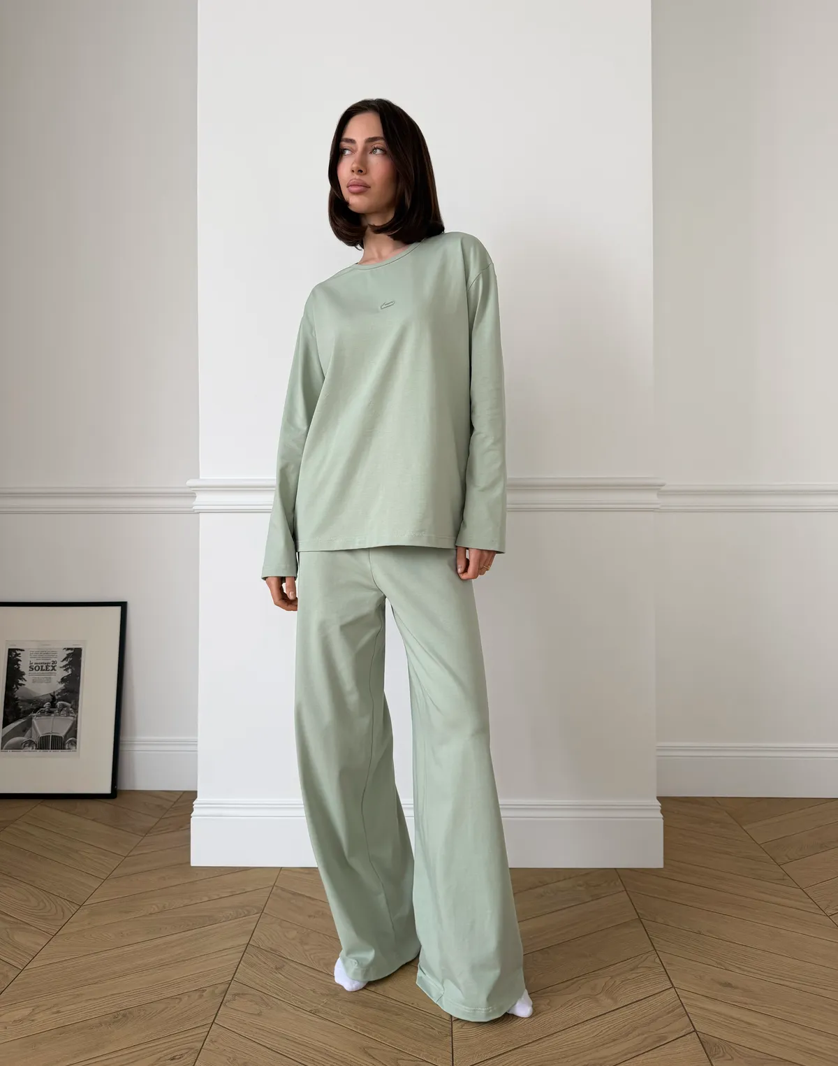 Піжамні штани з ніжної бавовняної тканини, пастельно-ментолові - Фото 7