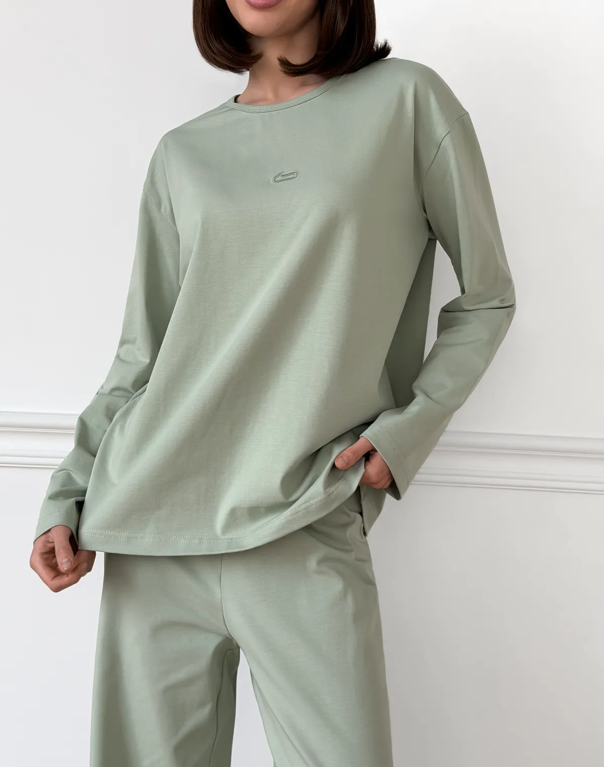 Піжамний лонгслів з ніжної бавовняної тканини, пастельно-ментоловий - Фото 8