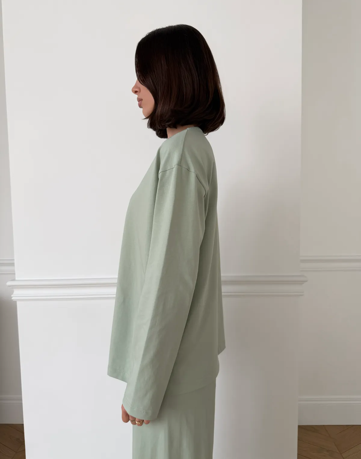 Піжамний лонгслів з ніжної бавовняної тканини, пастельно-ментоловий - Фото 7