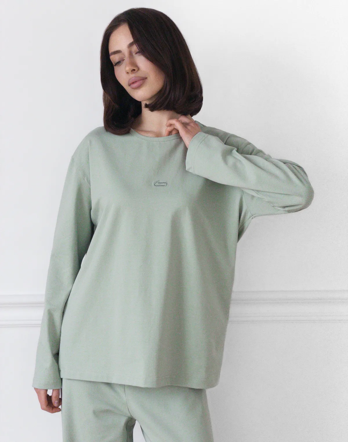 Піжамний лонгслів з ніжної бавовняної тканини, пастельно-ментоловий - Фото 5