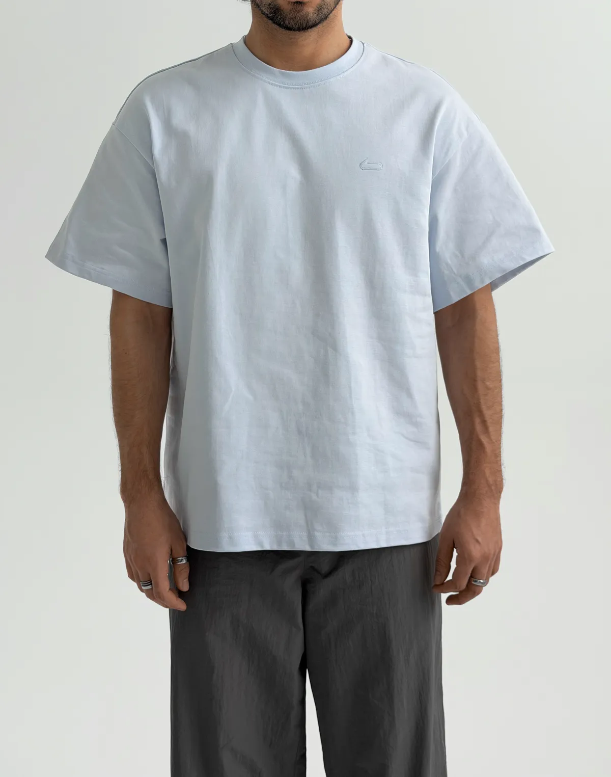 Футболка чоловіча оверсайз зі супер щільного котону з логотипом, холодний блакитний - Фото 1