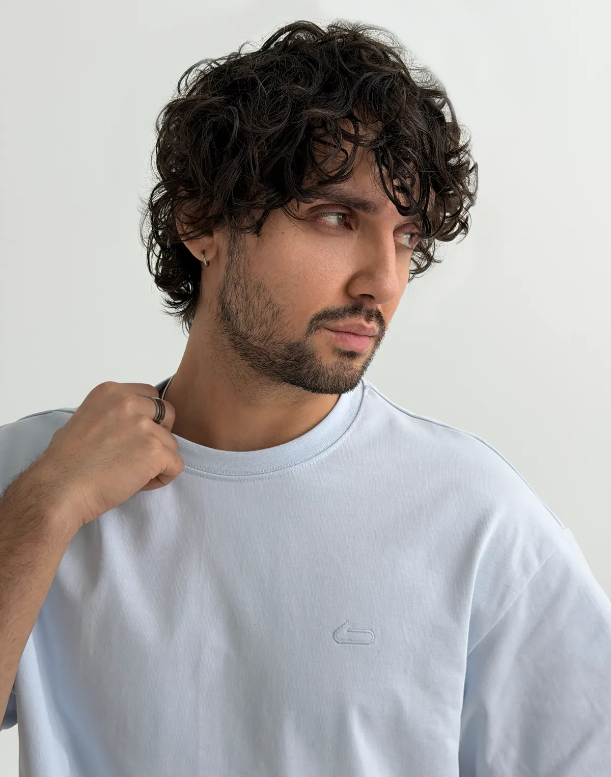 Футболка чоловіча оверсайз зі супер щільного котону з логотипом, холодний блакитний - Фото 5