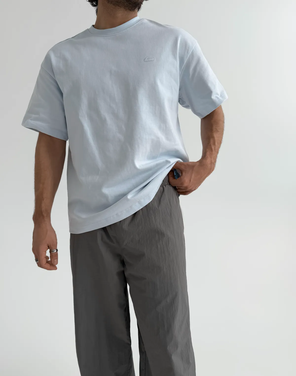 Футболка чоловіча оверсайз зі супер щільного котону з логотипом, холодний блакитний - Фото 7