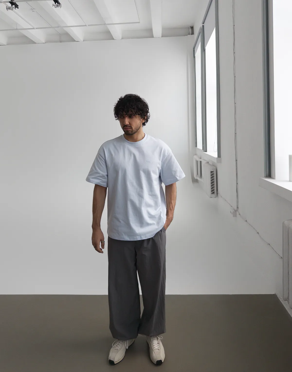 Футболка чоловіча оверсайз зі супер щільного котону з логотипом, холодний блакитний - Фото 4