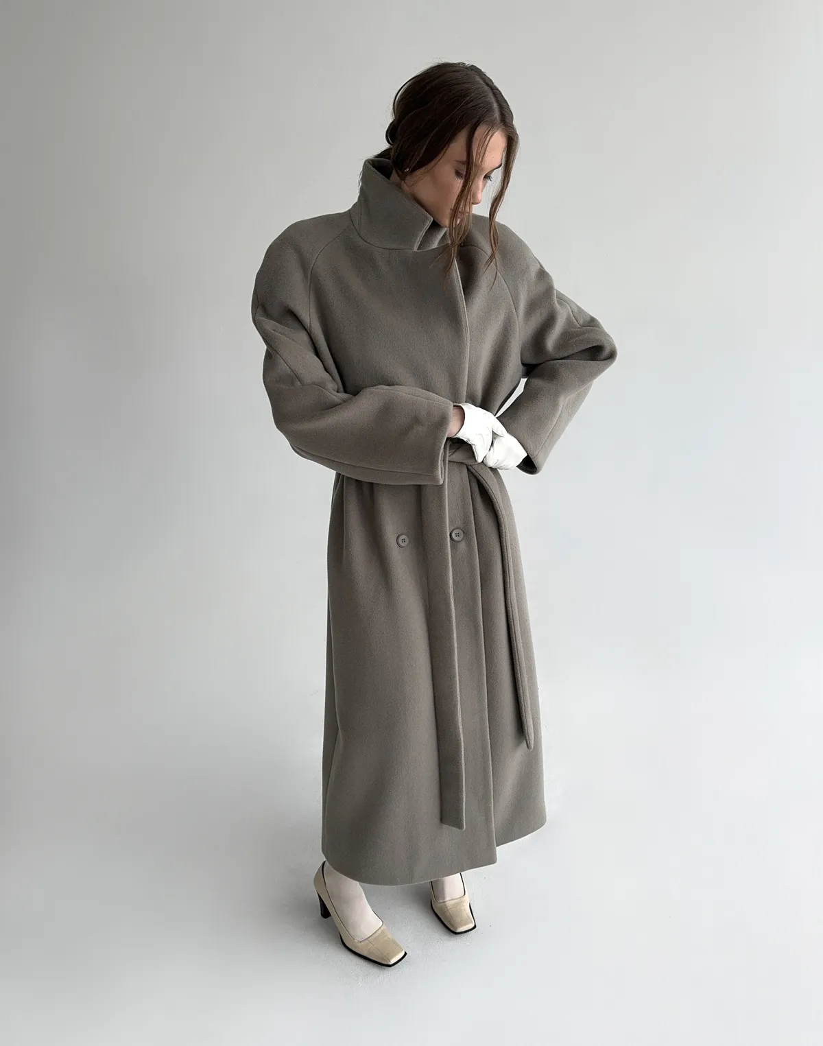 Пальто максі з натуральної вовни та кашеміру розслабленого крою, сіре - Фото 8
