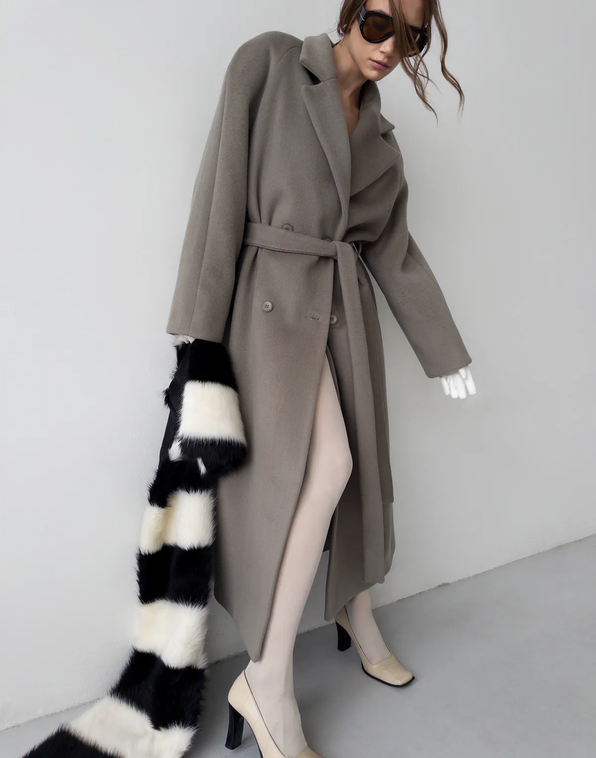 Пальто максі з натуральної вовни та кашеміру розслабленого крою, сіре - Фото 7