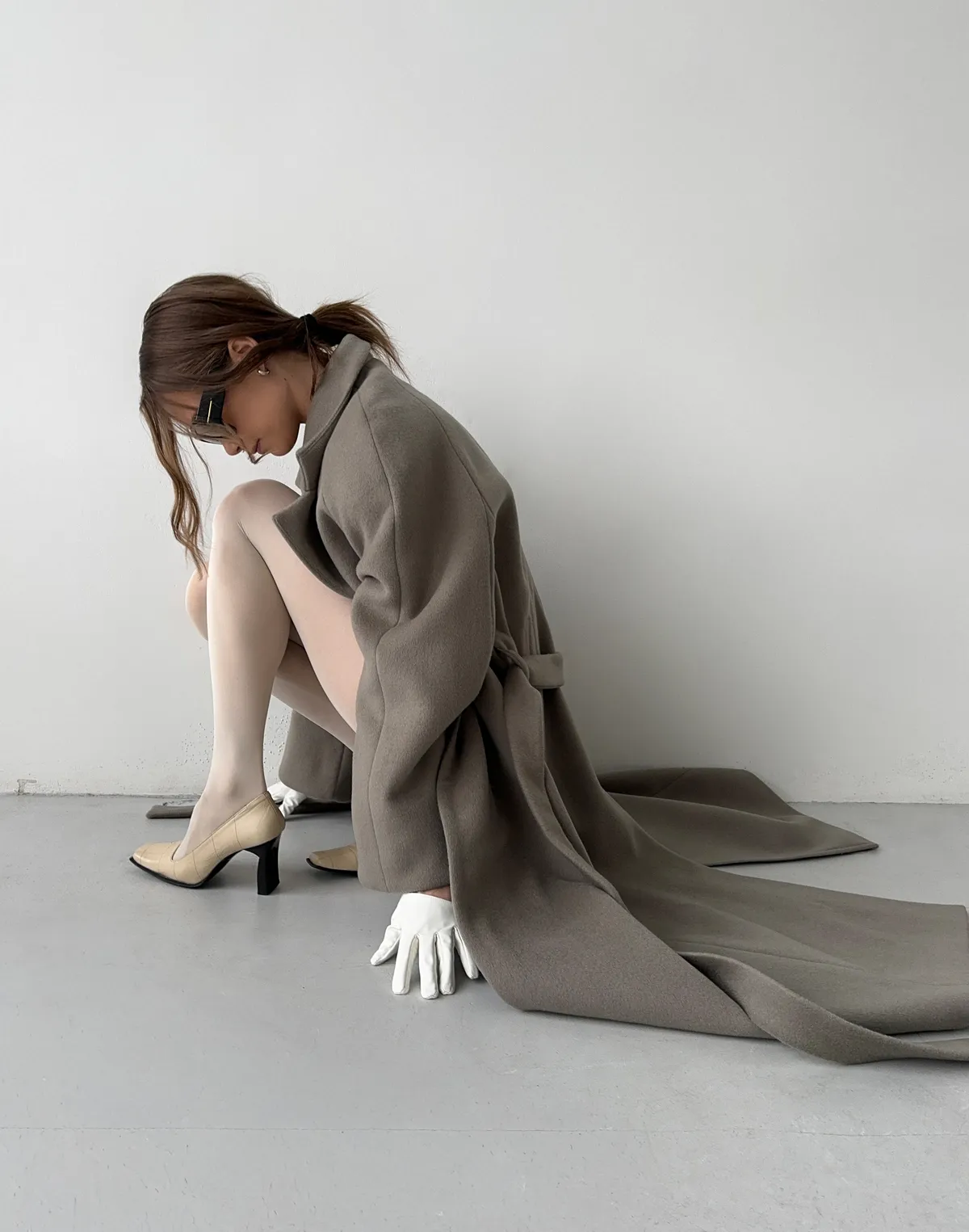 Пальто максі з натуральної вовни та кашеміру розслабленого крою, сіре - Фото 4