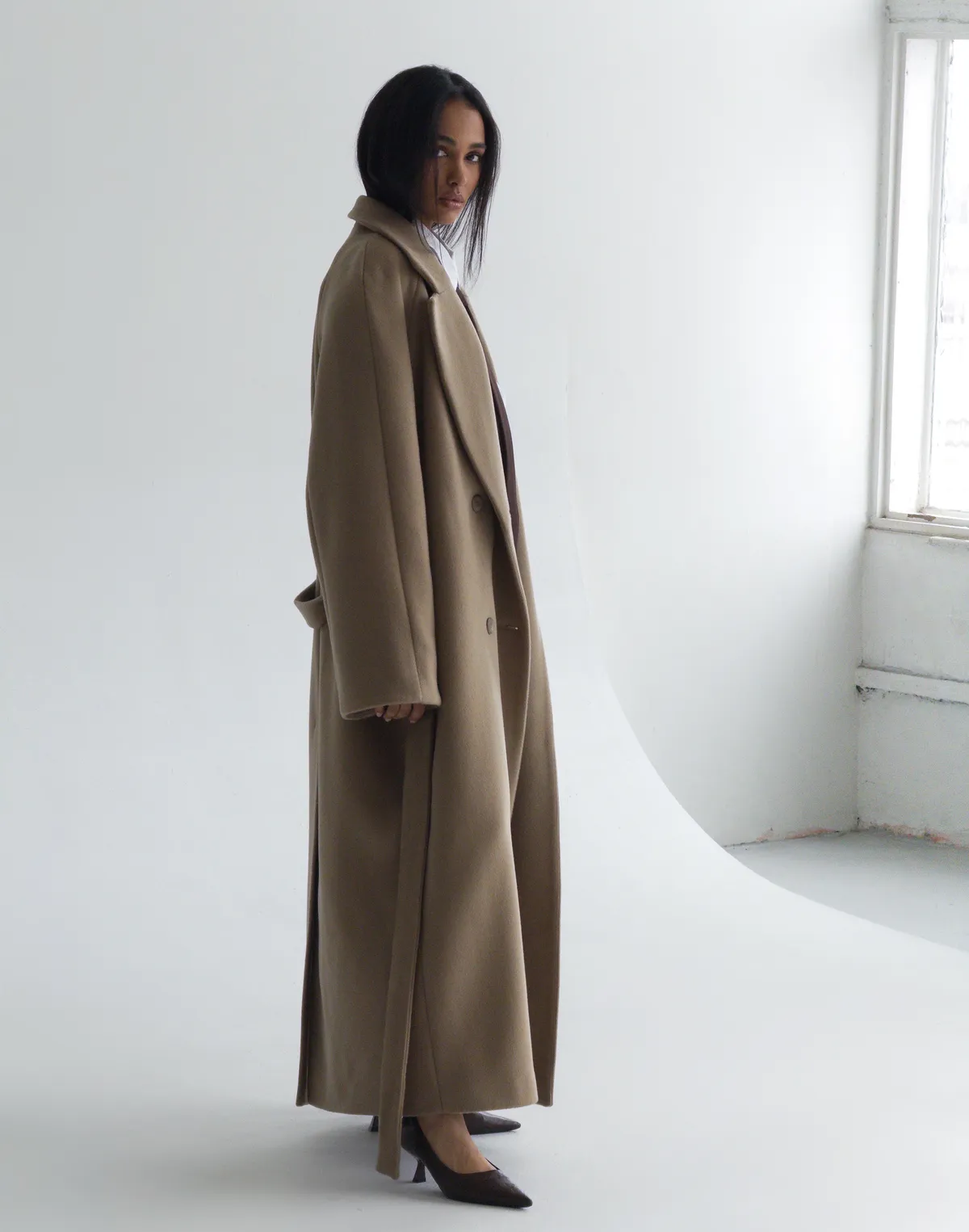 Пальто максі з натуральної 100% вовни розслабленого крою, кемел - Фото 8