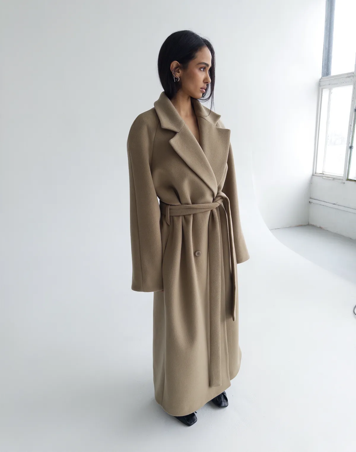 Пальто максі з натуральної 100% вовни розслабленого крою, кемел - Фото 4