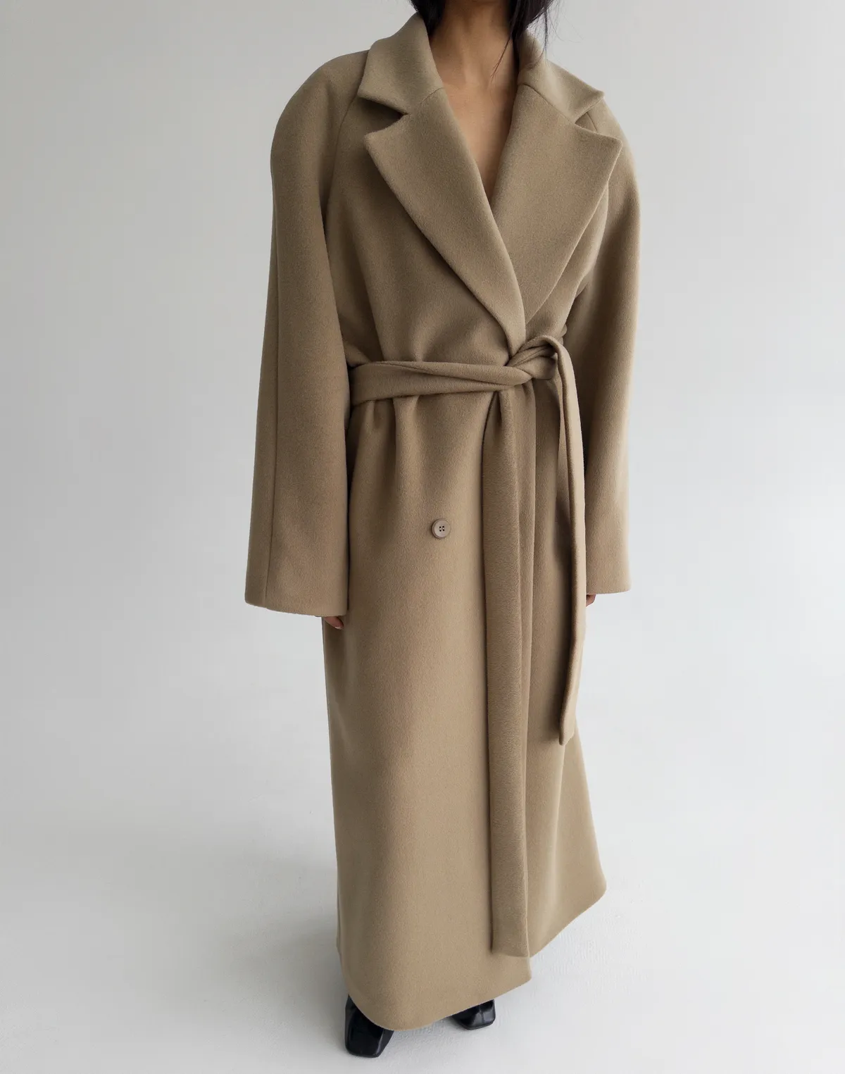 Пальто максі з натуральної 100% вовни розслабленого крою, кемел - Фото 1