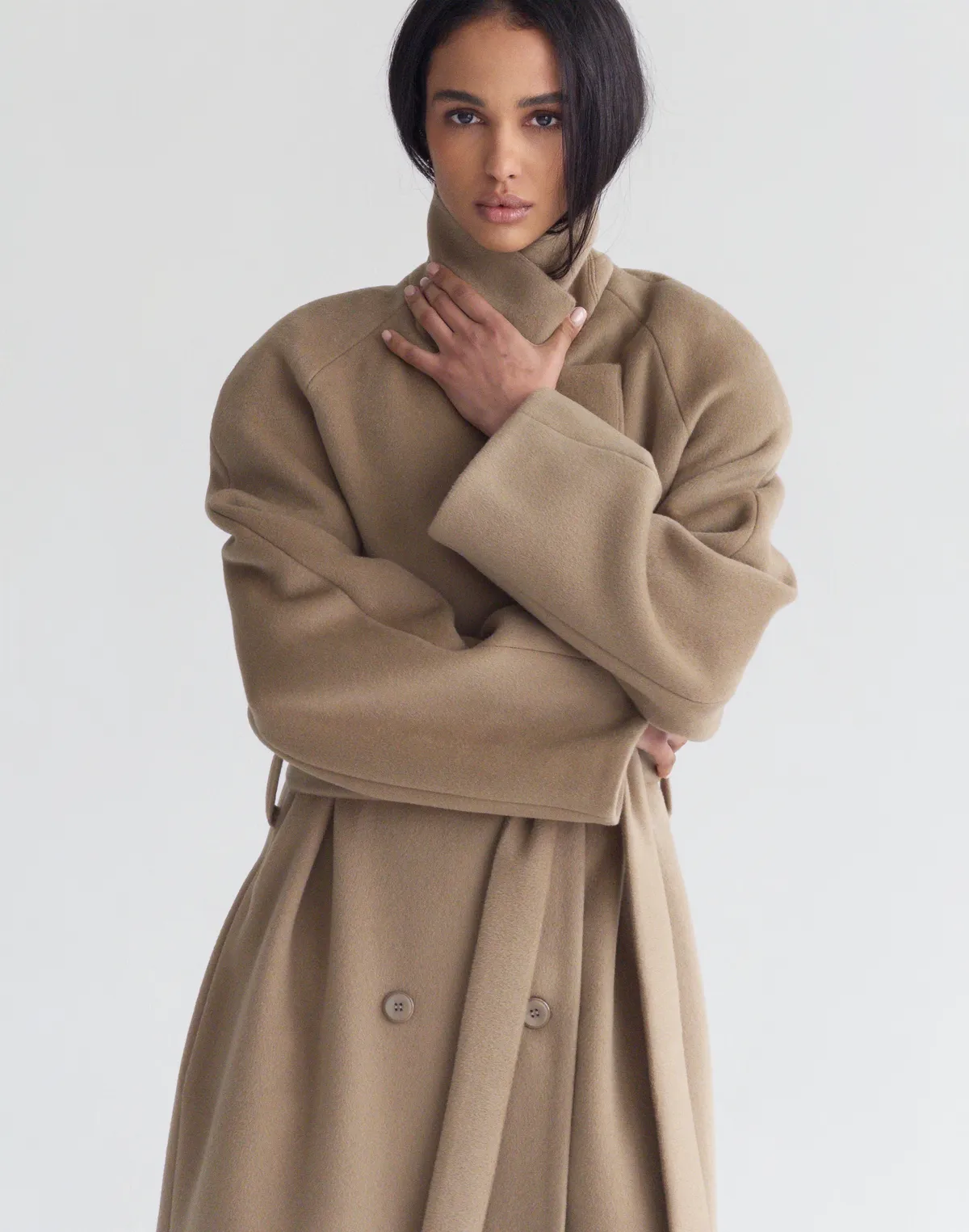 Пальто максі з натуральної 100% вовни розслабленого крою, кемел - Фото 5