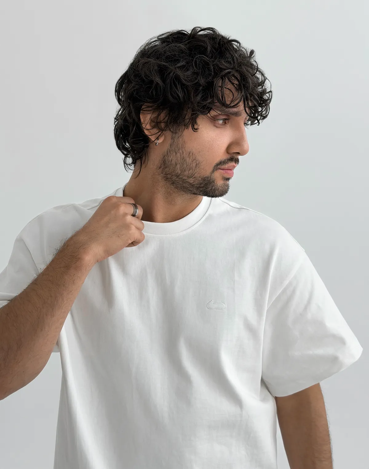 Футболка чоловіча оверсайз зі супер щільного котону з логотипом, екрю - Фото 5