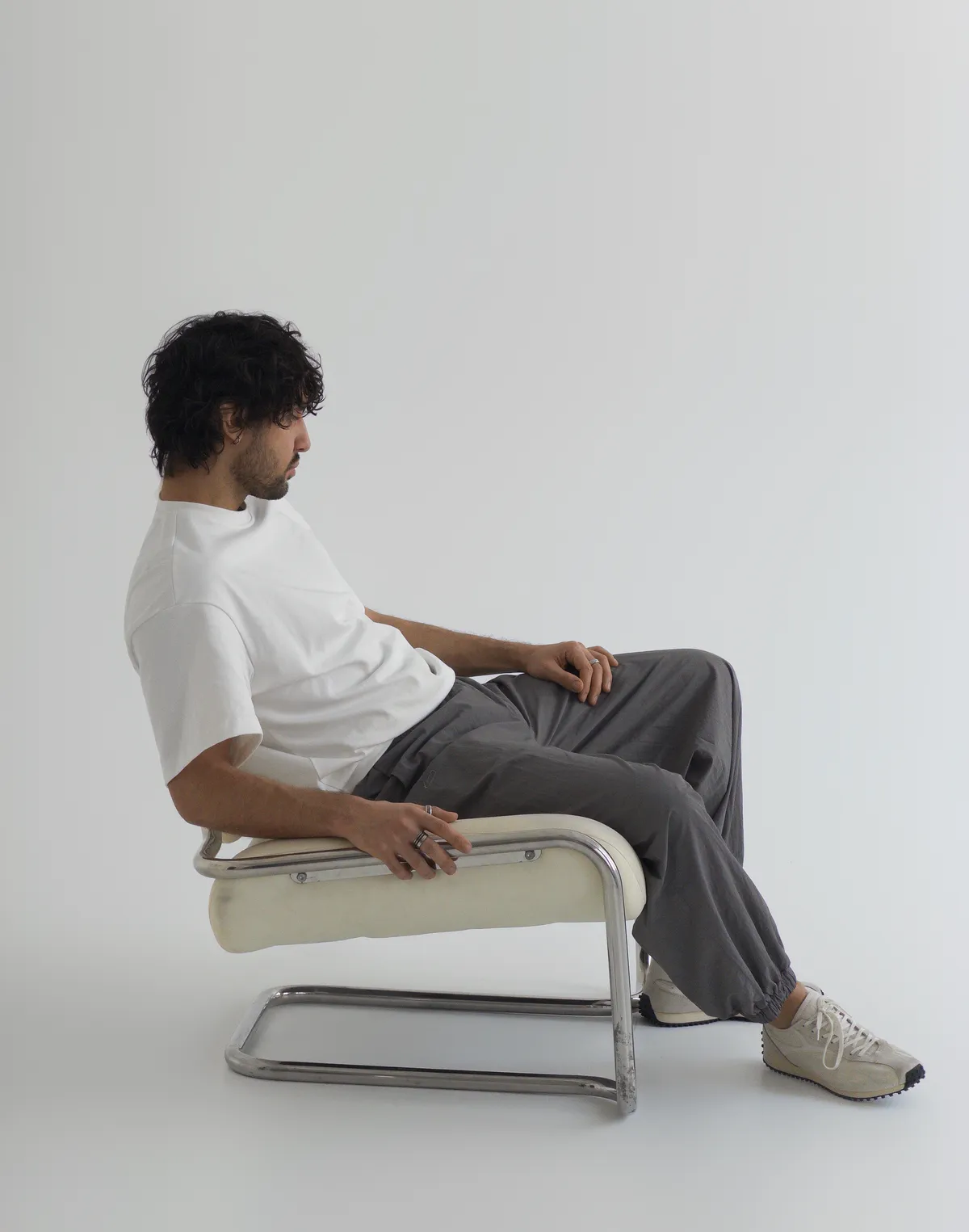 Футболка чоловіча оверсайз зі супер щільного котону з логотипом, екрю - Фото 7