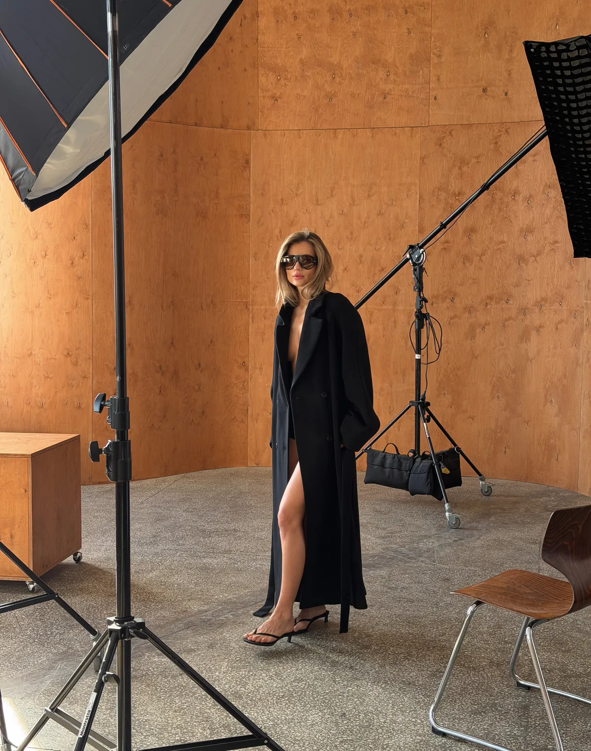 Пальто максі з натуральної 100% вовни розслабленого крою, чорне - Фото 6