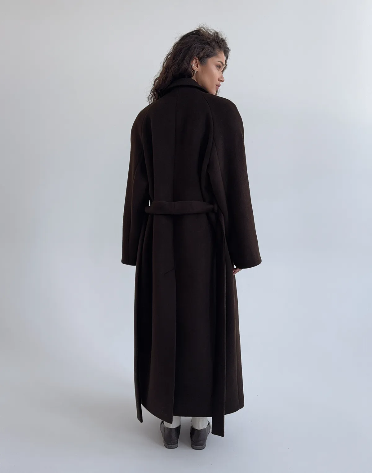 Пальто максі з натуральної вовни та кашеміру розслабленого крою, темний шоколад - Фото 2