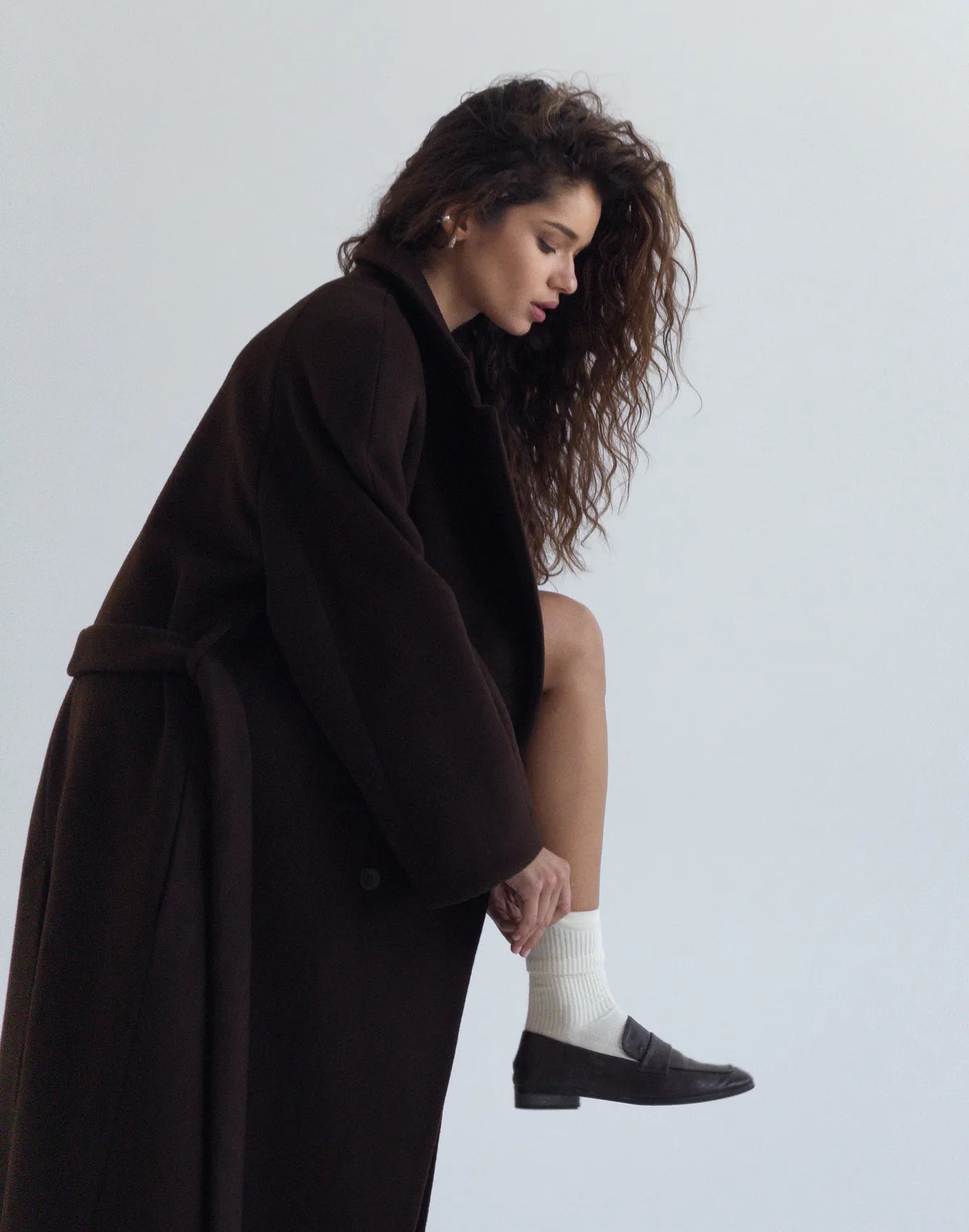 Пальто максі з натуральної вовни та кашеміру розслабленого крою, темний шоколад - Фото 7