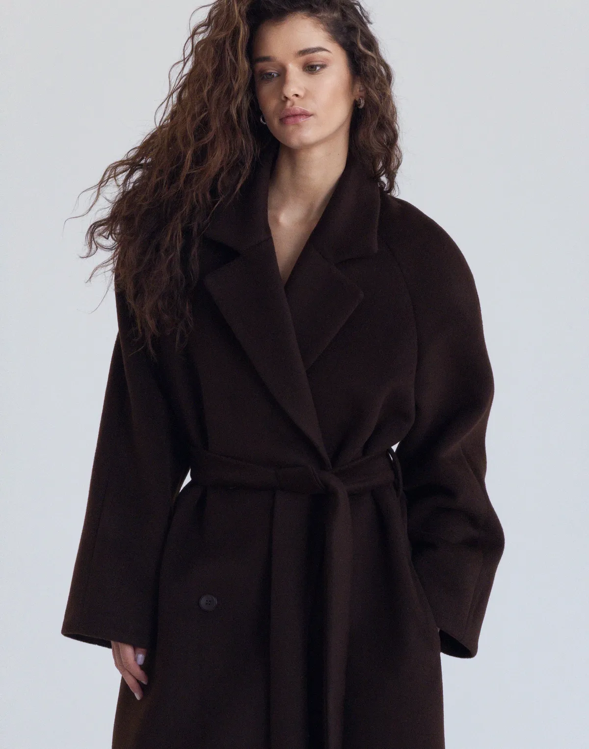 Пальто максі з натуральної вовни та кашеміру розслабленого крою, темний шоколад - Фото 5