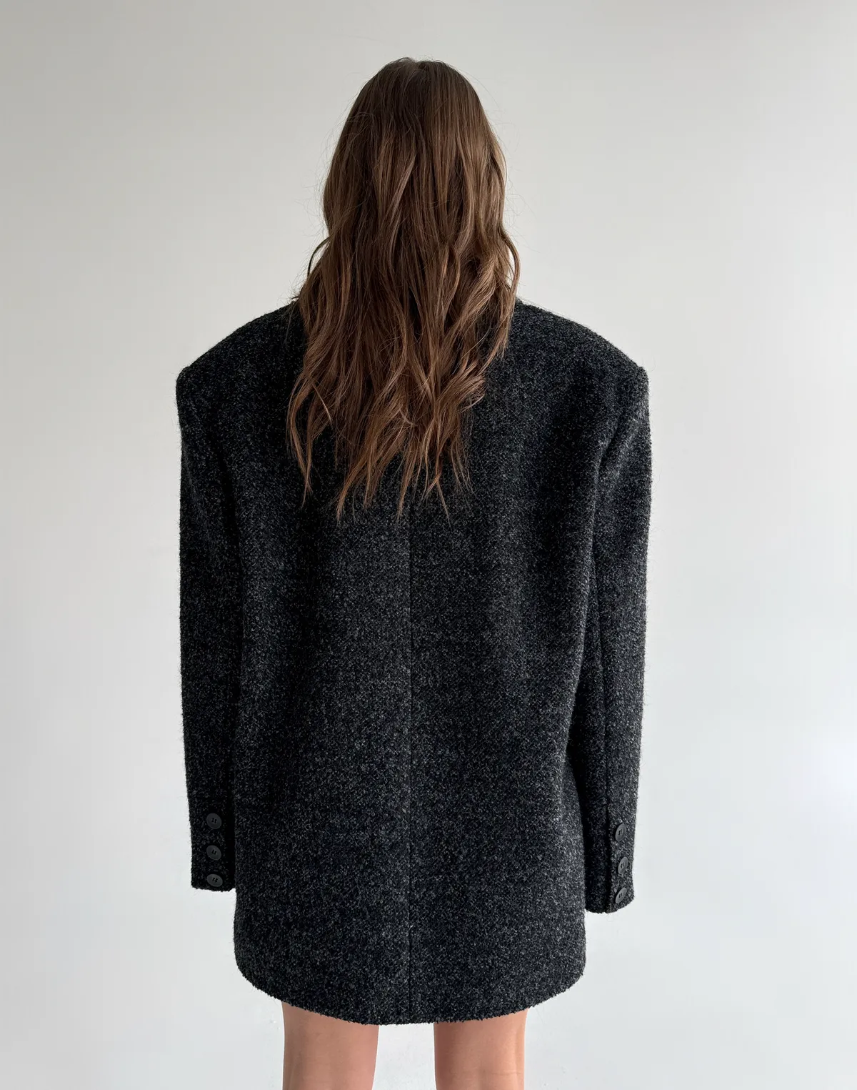 Жакет з вовною у складі вільного крою з пальтової тканини, чорний - Фото 2