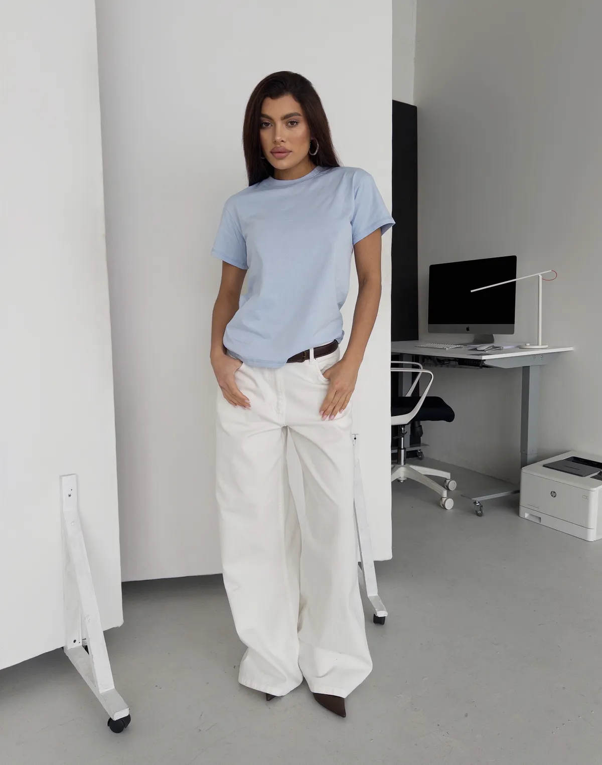 Футболка базова жіноча, блакитна - Фото 3