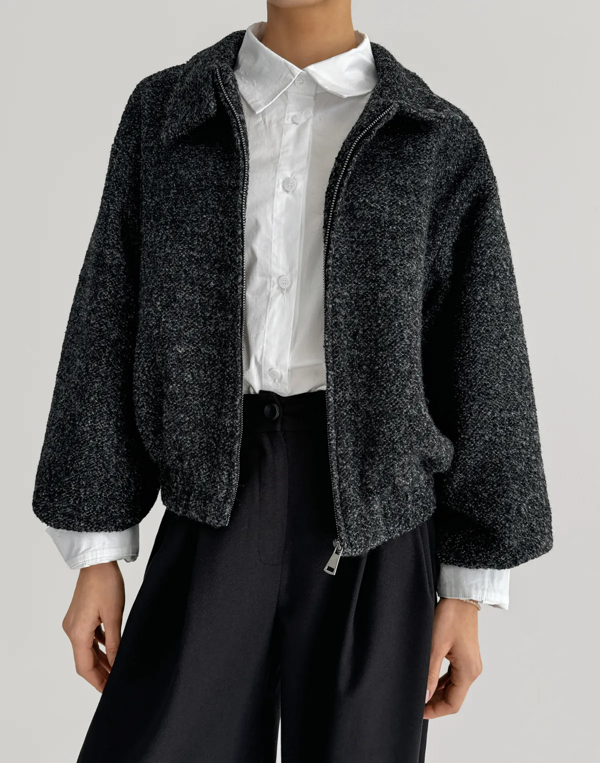 Вкорочена куртка з пальтової тканини, чорна - Фото 8