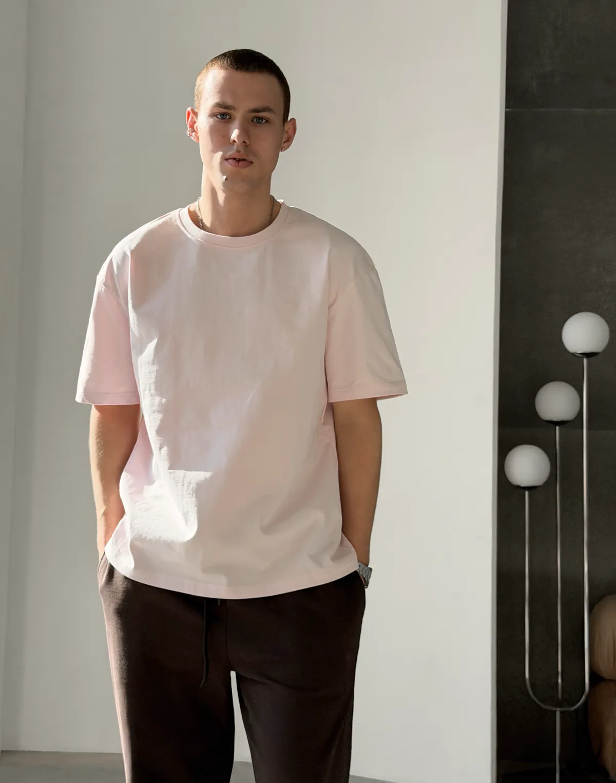 Футболка чоловіча оверсайз зі супер щільного котону з логотипом, рожева - Фото 7