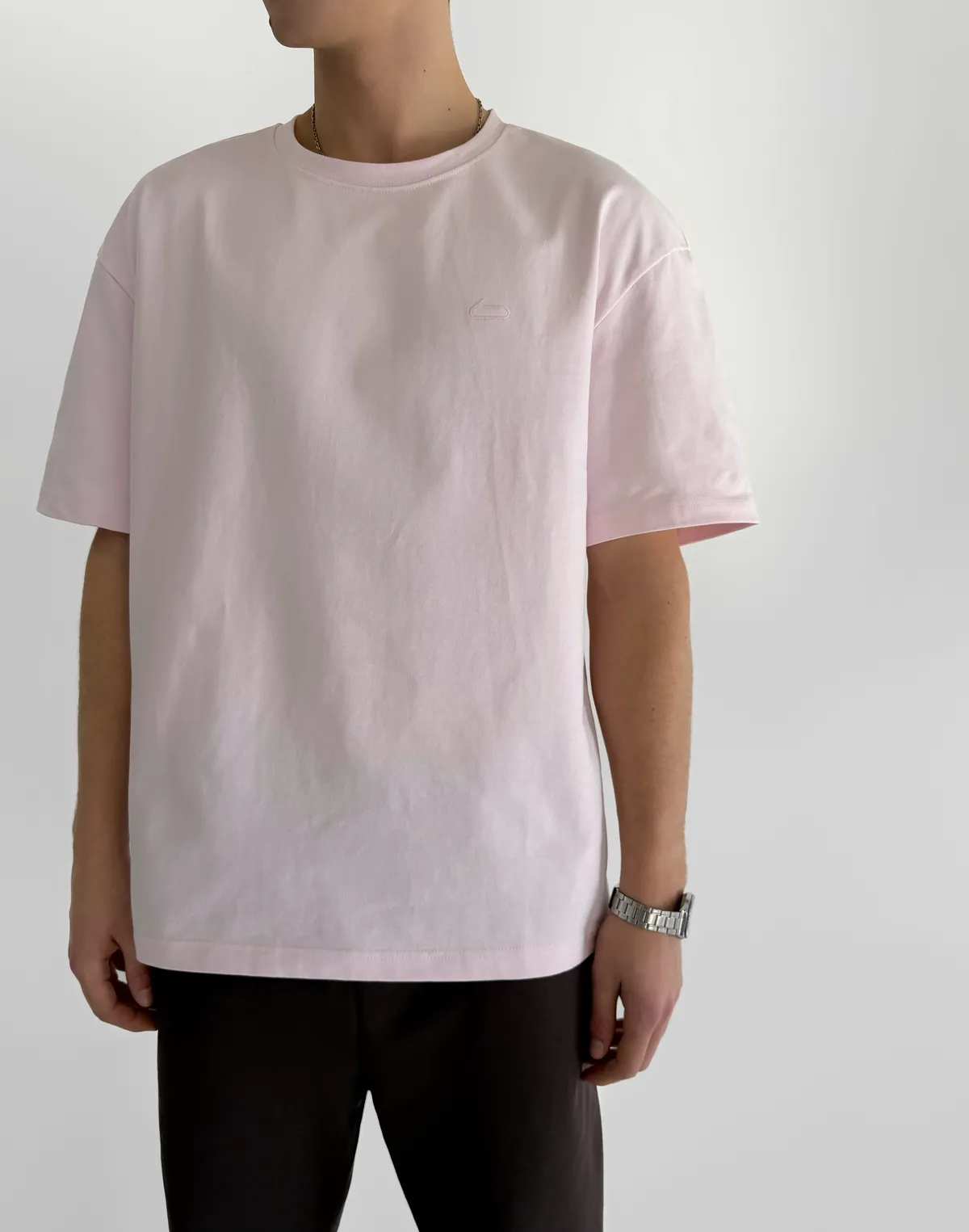 Футболка чоловіча оверсайз зі супер щільного котону з логотипом, рожева - Фото 1