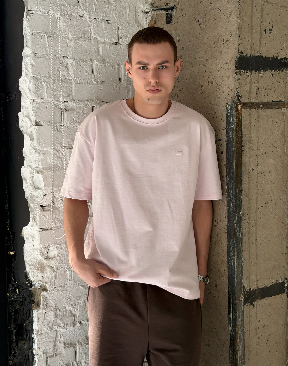 Футболка чоловіча оверсайз зі супер щільного котону з логотипом, рожева - Фото 3