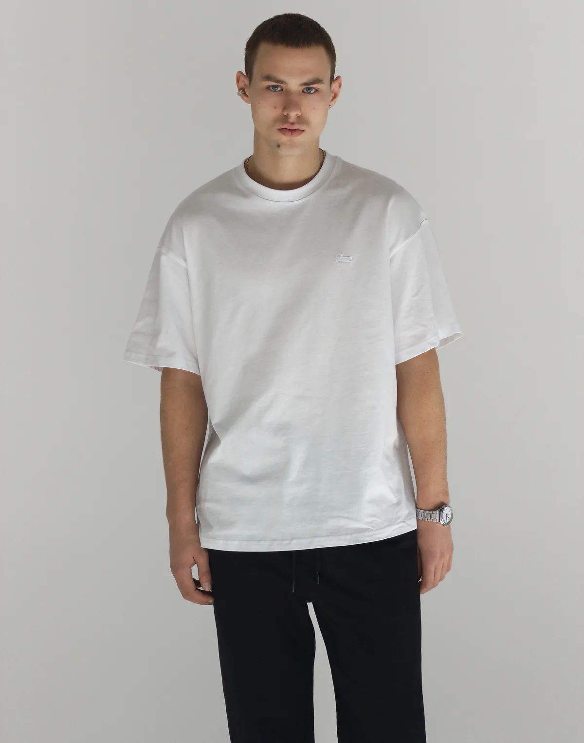 Футболка чоловіча оверсайз середньої щільності, біла - Фото 8