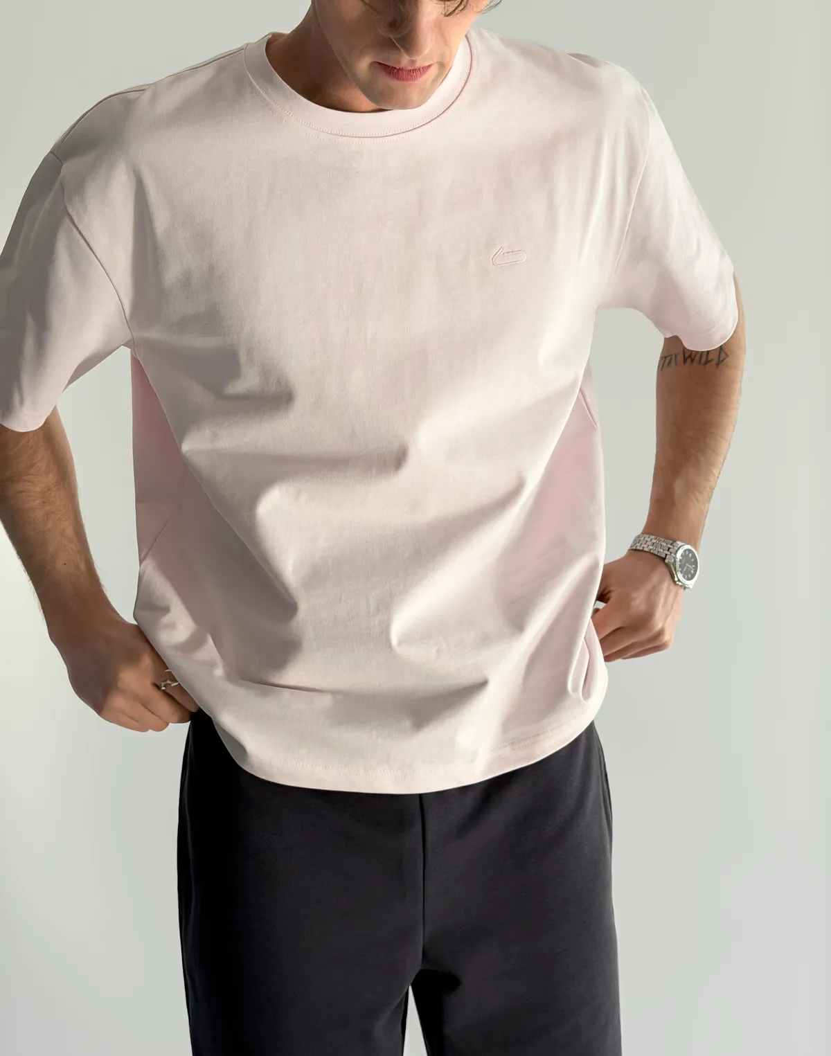 Футболка чоловіча базова зі супер щільного котону з логотипом, рожева - Фото 7