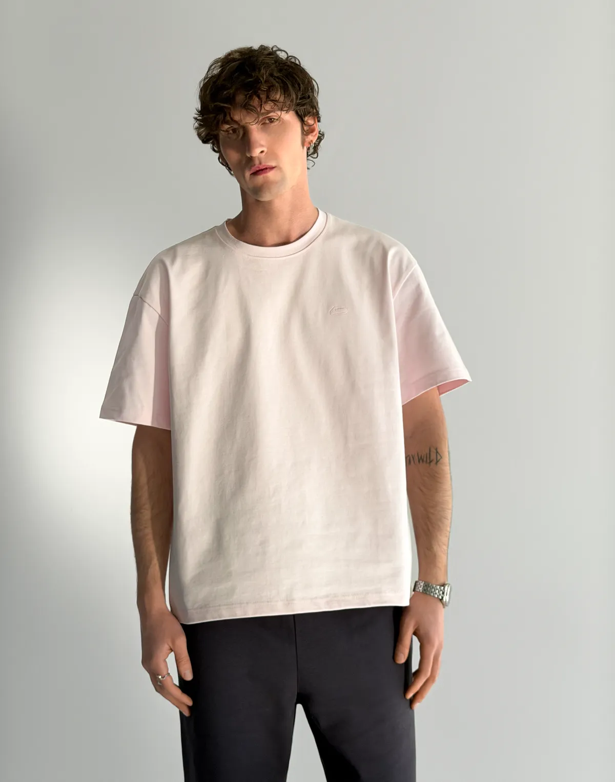 Футболка чоловіча базова зі супер щільного котону з логотипом, рожева - Фото 6