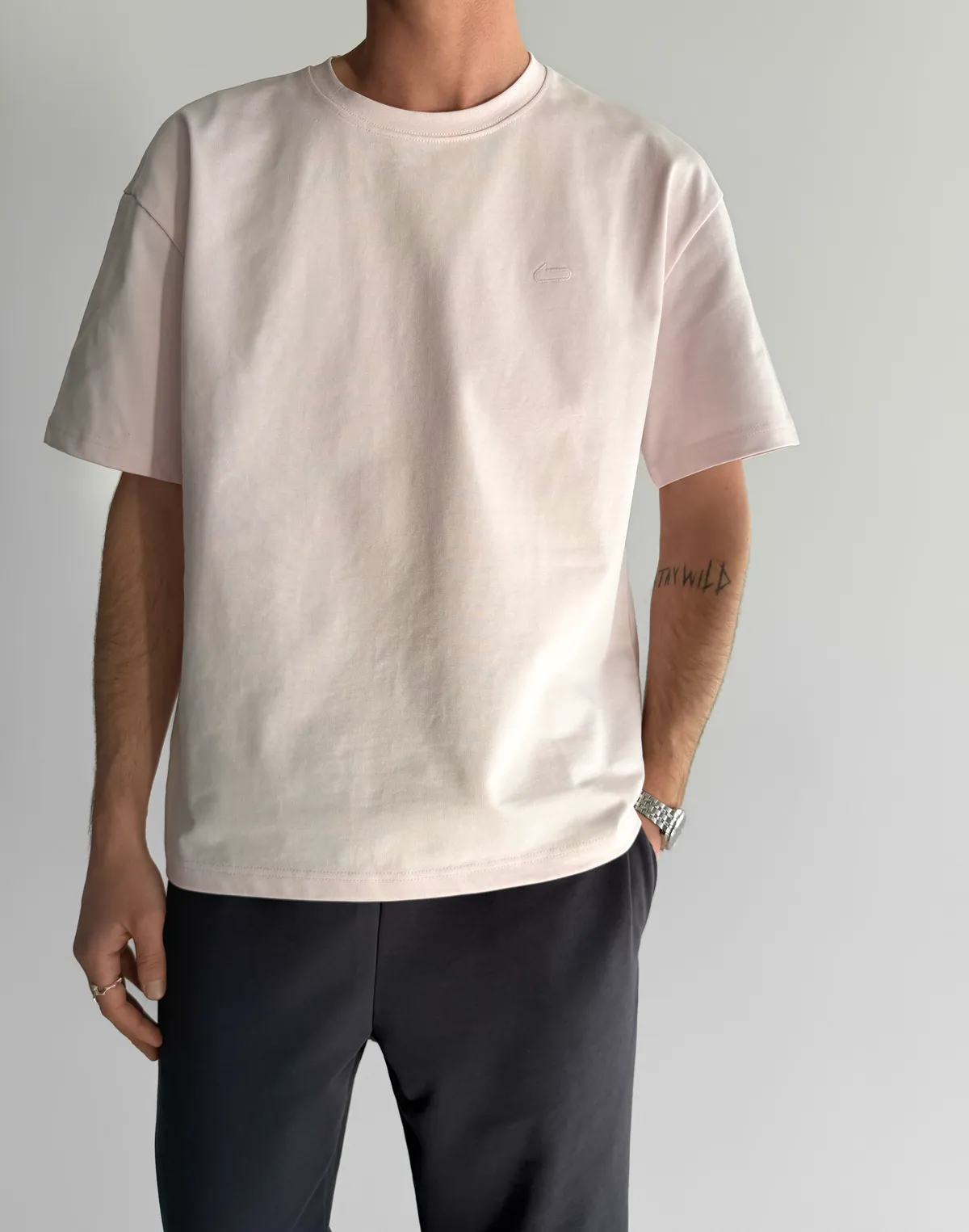 Футболка чоловіча базова зі супер щільного котону з логотипом, рожева - Фото 1