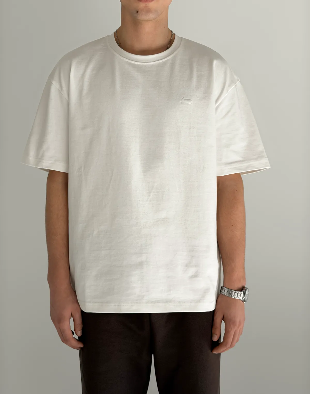 Футболка чоловіча базова зі супер щільного котону з логотипом, екрю - Фото 1