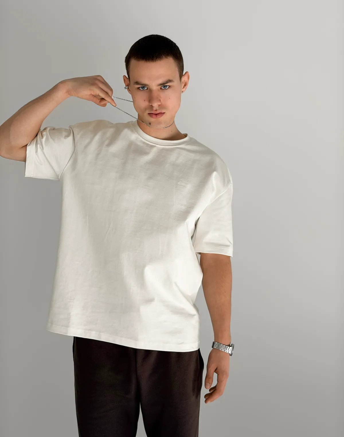 Футболка чоловіча базова зі супер щільного котону з логотипом, екрю - Фото 5