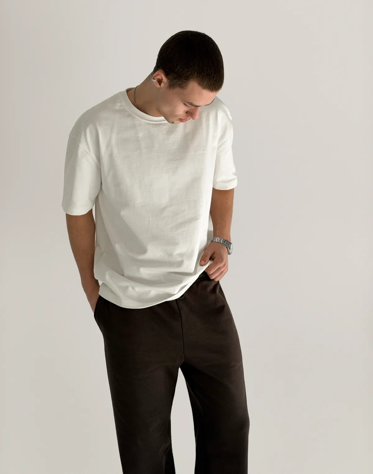 Футболка чоловіча базова зі супер щільного котону з логотипом, екрю - Фото 3