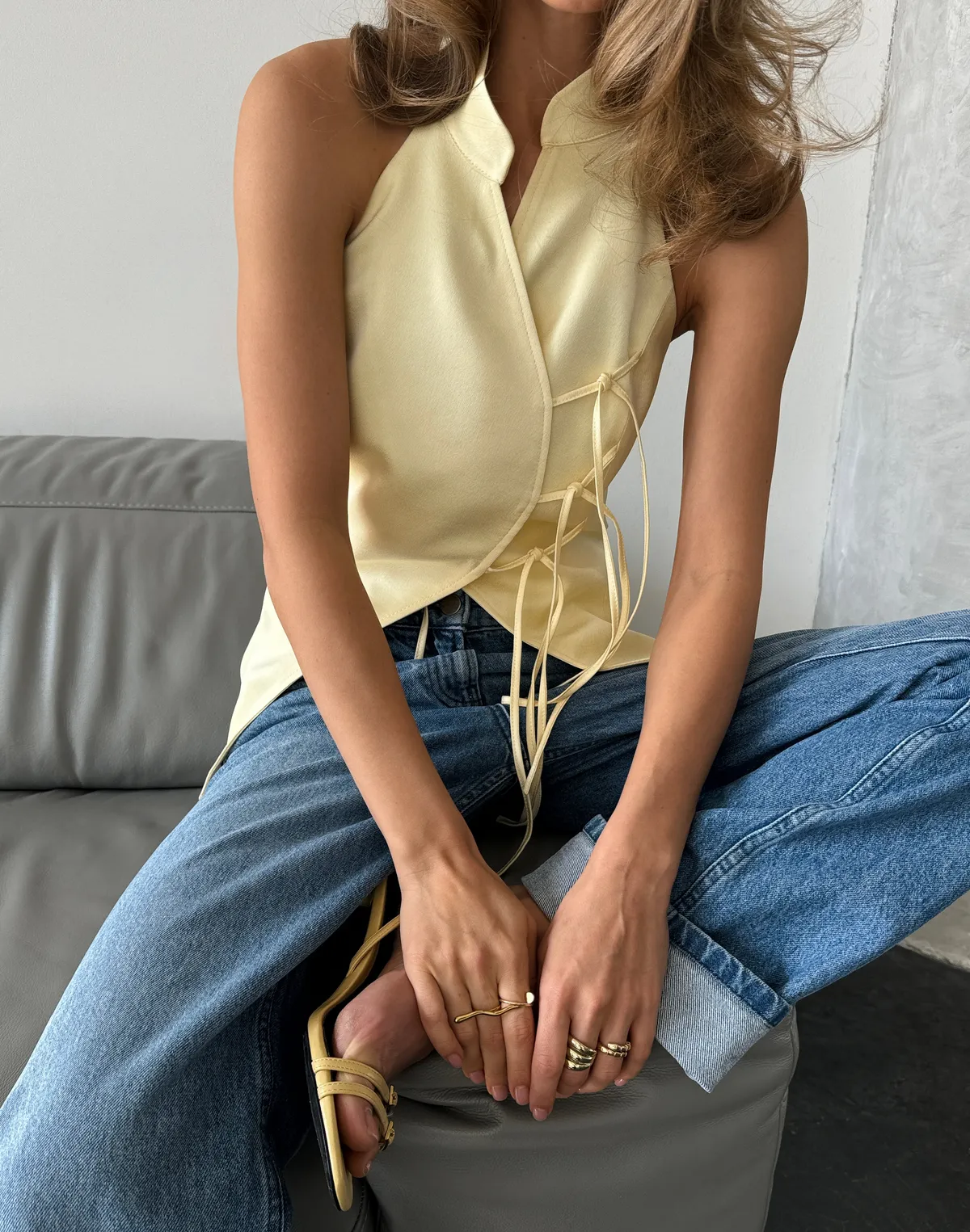 Сатиновий топ в азійському стилі, вершкове масло - Фото 8