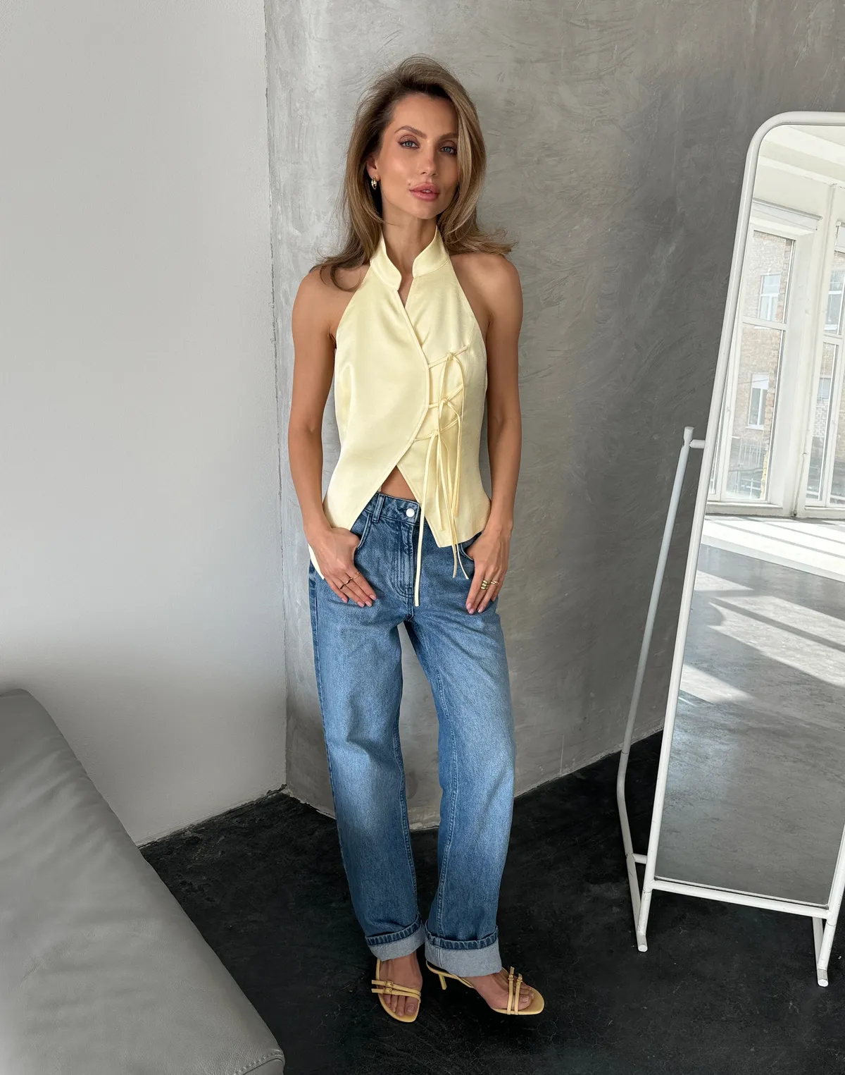 Сатиновий топ в азійському стилі, вершкове масло - Фото 6