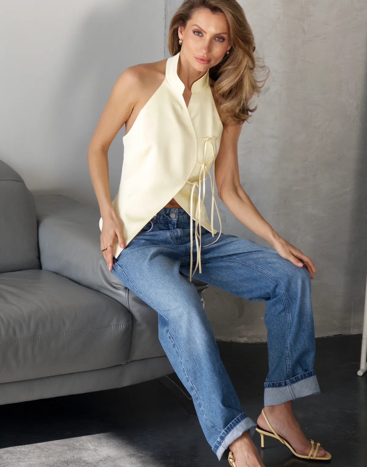 Сатиновий топ в азійському стилі, вершкове масло - Фото 4