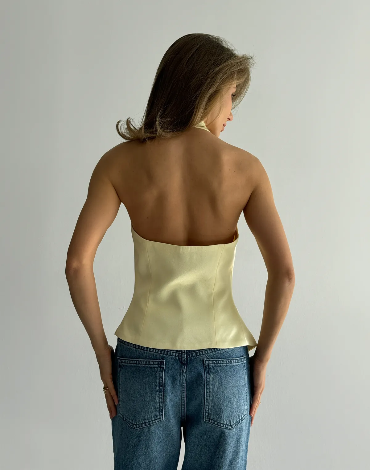 Сатиновий топ в азійському стилі, вершкове масло - Фото 2